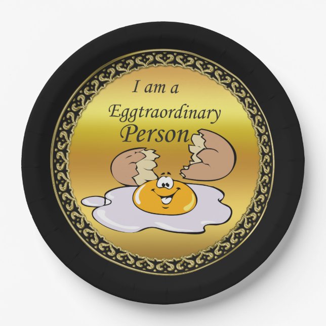 cartoon character fried egg with big smile paper plate (Front)