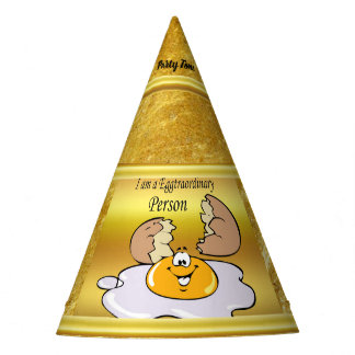 cartoon character fried egg with big smile party hat