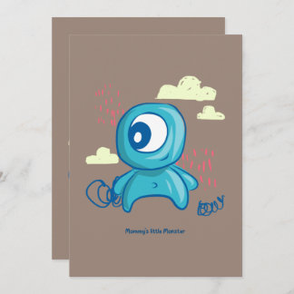 Cartoon Character Hand Drawn Blue Monster Art Invitation
