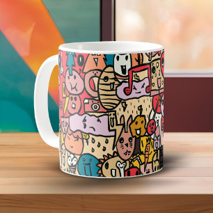 Cartoon Character Hand Drawn Toss Pattern Coffee Mug
