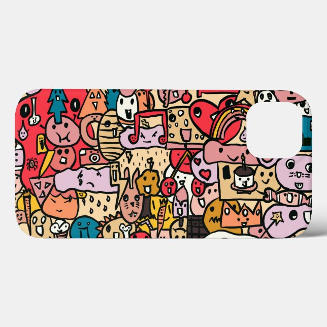 Cartoon Character Hand Drawn Toss Pattern Kids Case-Mate iPhone Case (Back (Horizontal))