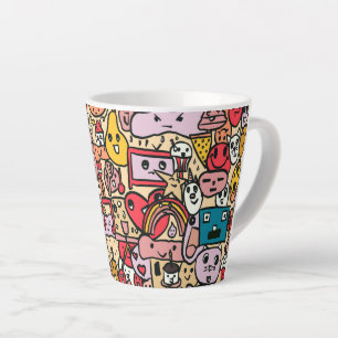 Cartoon Character Hand Drawn Toss Pattern Latte Mug