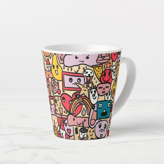 Cartoon Character Hand Drawn Toss Pattern Latte Mug (Right Angle)