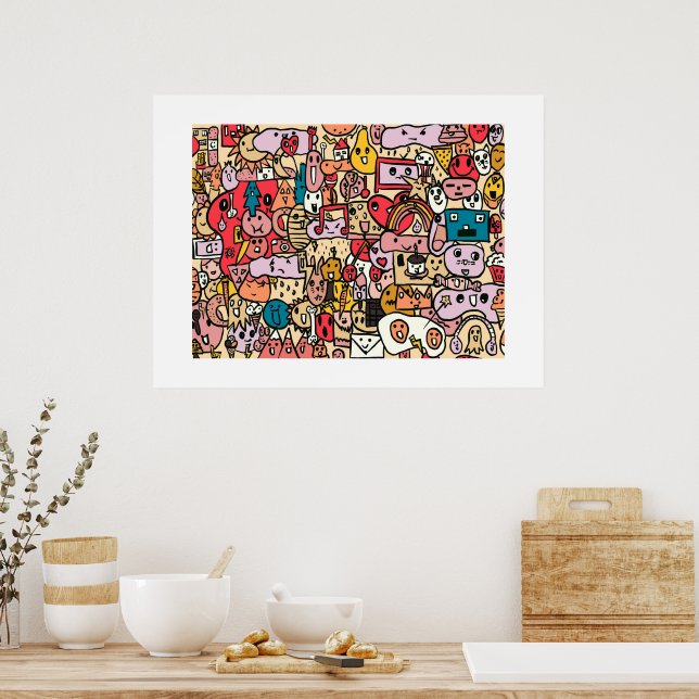 Cartoon Character Hand Drawn Toss Pattern Poster (Kitchen)