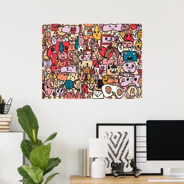 Cartoon Character Hand Drawn Toss Pattern Poster (Home Office)