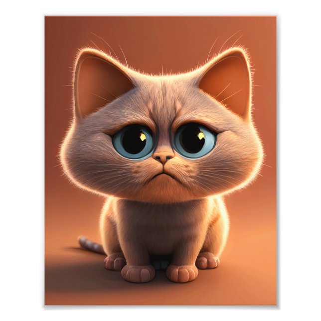 cartoon character illustration of a cute cat photo print (Front)