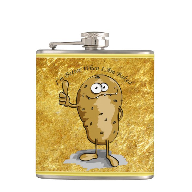 cartoon character potato with big eyes 3 hip flask (Front)