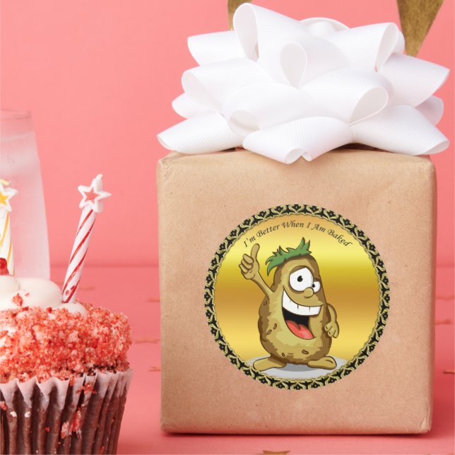 Cartoon character potato with green hair classic round sticker (Party)