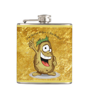 Cartoon character potato with green hair hip flask