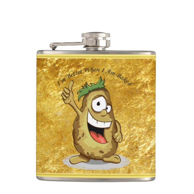 Cartoon character potato with green hair hip flask (Front)