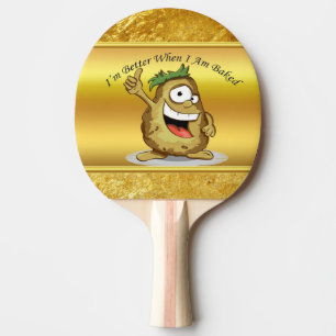 Cartoon character potato with green hair ping pong paddle