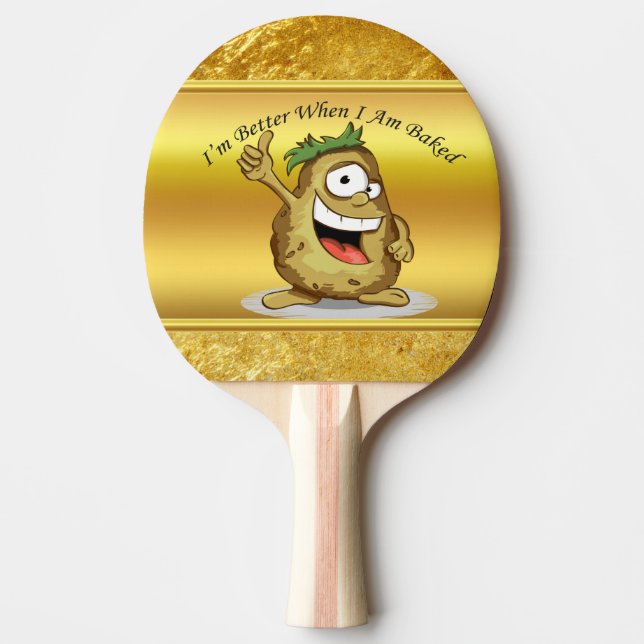 Cartoon character potato with green hair ping pong paddle (Front)