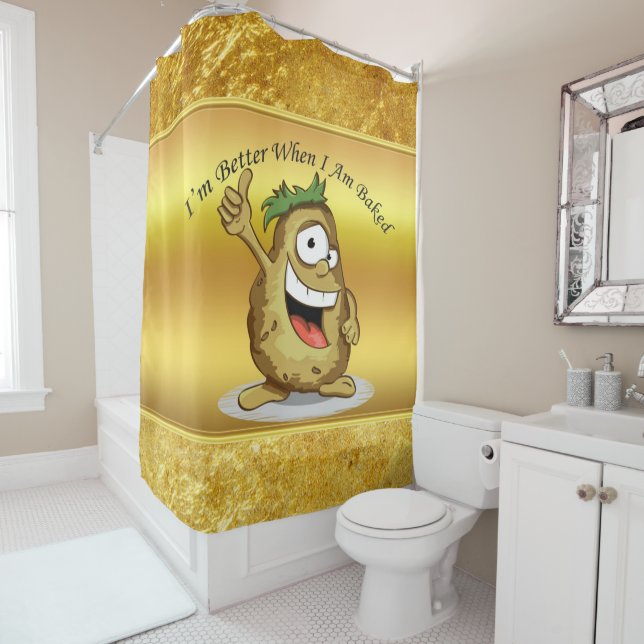 Cartoon character potato with green hair shower curtain (In Situ)