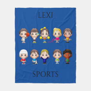 Cartoon characters fleece blanket with name.