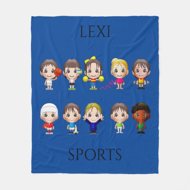 Cartoon characters fleece blanket with name. (Front)