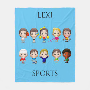 Cartoon characters fleece blanket with name.