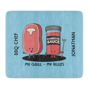 Cartoon Characters Steak & Sauce BBQ Chef Cutting Board
