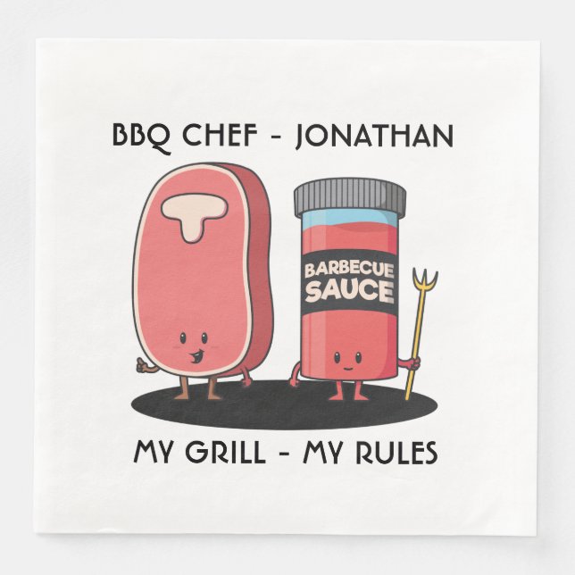 Cartoon Characters Steak & Sauce Custom BBQ Chef Napkin (Front)