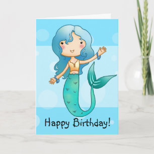 Cartoon Cheerful Mermaid birthday card