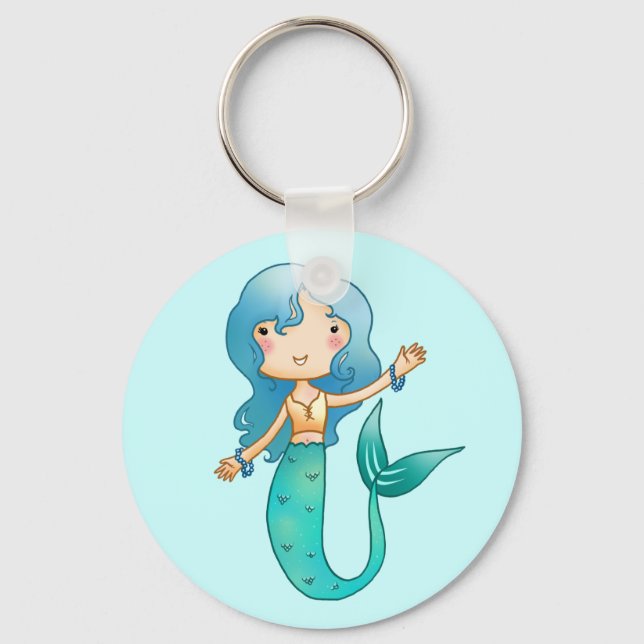 Cartoon Cheerful Mermaid Key Ring (Front)