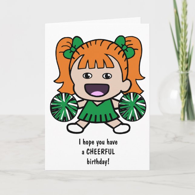 Cartoon Cheerleader Birthday Card for Girls (Front)