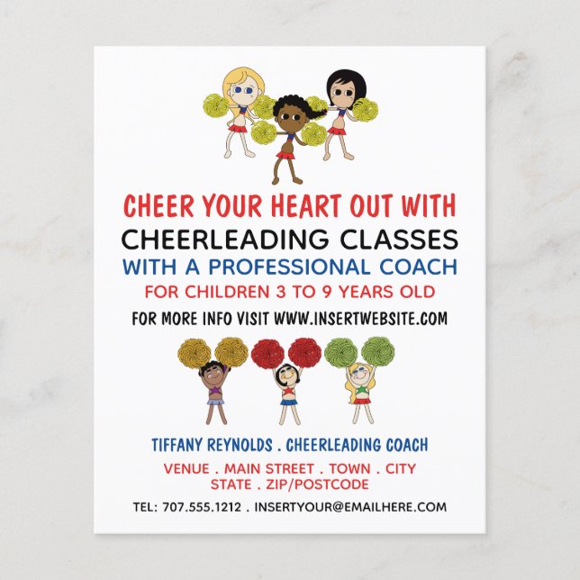Cartoon Cheerleader Design, Cheerleading Classes Flyer (Front)