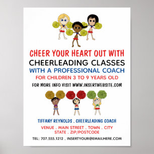 Cartoon Cheerleader Design, Cheerleading Classes Poster