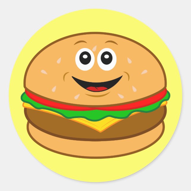 Cartoon Cheeseburger Classic Round Sticker (Front)