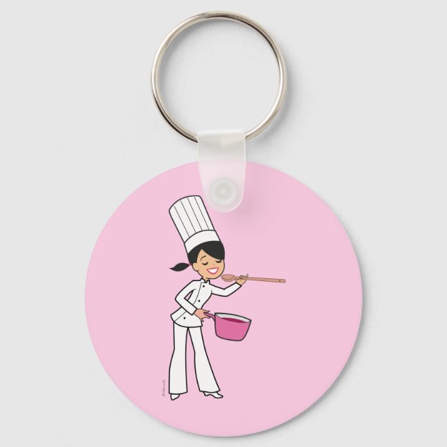 Cartoon Chef Girl Key Ring (Front)
