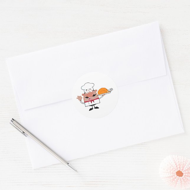 Cartoon Chef Holding Roast Turkey Classic Round Sticker (Creator Uploaded)