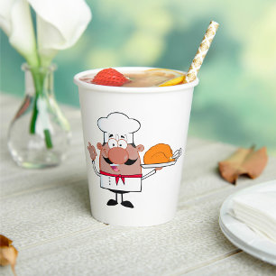 Cartoon Chef Holding Roast Turkey Paper Cups