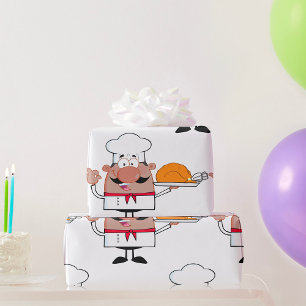Cartoon Chef Holding Roast Turkey Wrapping Paper