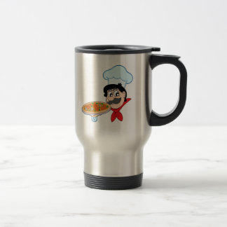 Cartoon chef with pizza travel mug