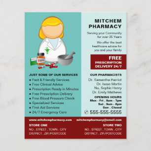 Cartoon Chemist, Pharmacy, Pharmacists Advertising Flyer