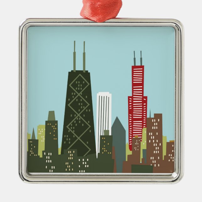 Cartoon Chicago Metal Tree Decoration (Front)