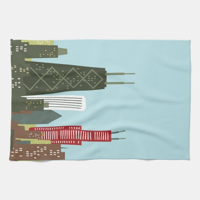 Cartoon Chicago Tea Towel (Horizontal)