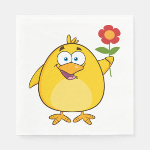 Cartoon Chick And Flower Napkin