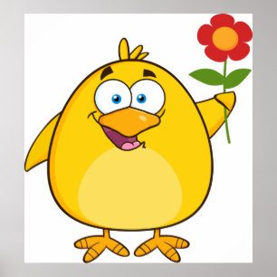 Cartoon Chick And Flower Poster