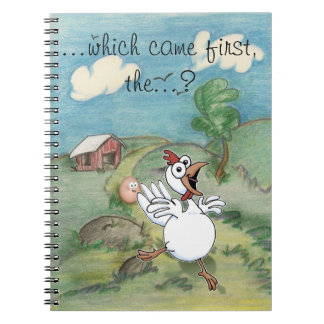 cartoon chicken and egg with chicken coop notebook