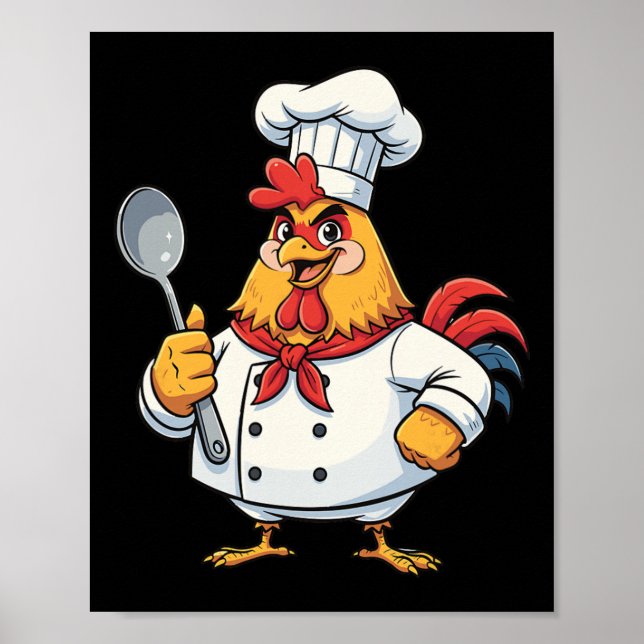 Cartoon Chicken Cook Rooster Chef Kitchen _1  Poster (Front)