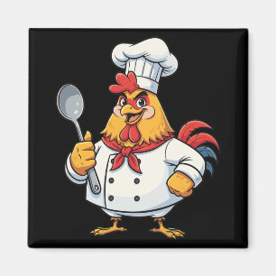 Cartoon Chicken Cook Rooster Chef Kitchen Magnet