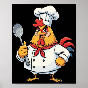 Cartoon Chicken Cook Rooster Chef Kitchen Poster