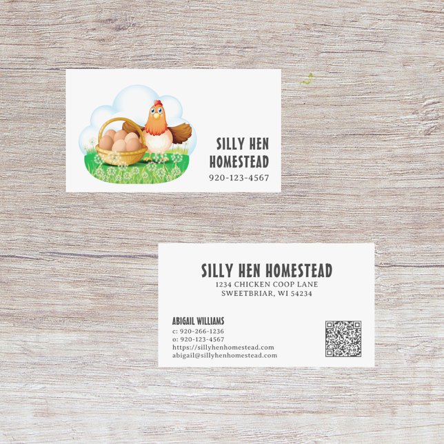 Cartoon Chicken Hen Egg QRCode Business Card (Creator Uploaded)