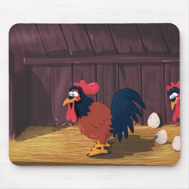 Cartoon Chicken Hen House Mouse Mat (Front)