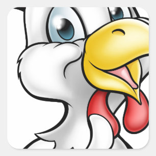 Cartoon Chicken Rooster Square Sticker