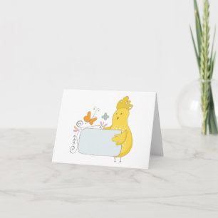 Cartoon Chicken with Flowers and Butterflies BLANK Card