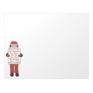 Cartoon Child holding Christmas Greetings Sign Notepad