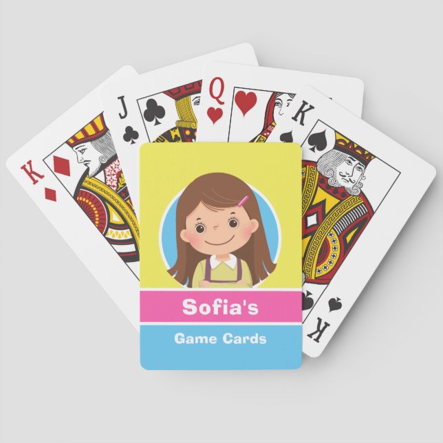 Cartoon Child long hair Personalised  Playing Cards (Back)