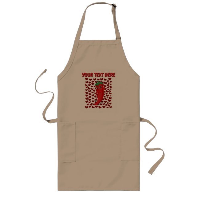 Cartoon Chilli Pepper With Custom Text Long Apron (Front)