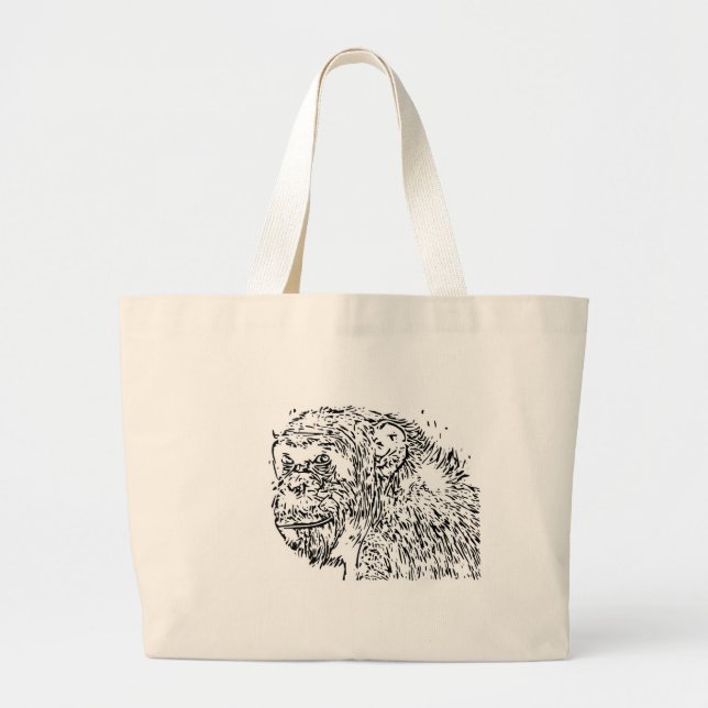 Cartoon Chimpanzee Large Tote Bag (Front)